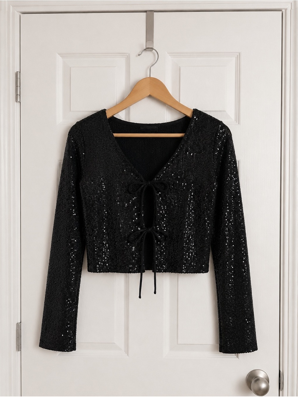 TORRID Black Sequin Tie-Front Women's Top